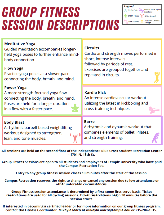 Summer 2 Group Fitness Schedule Back