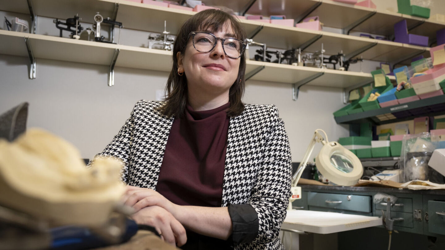 While working on her MFA at Tyler, Ellen Sisti helped establish a first-of-its-kind digital dental lab at the Kornberg School of Dentistry. Today, she uses computer-aided-design to build custom furniture at Loubier Design, a Philadelphia-based design, build and millwork studio. Image of Ellen Sisti.